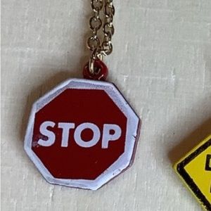 New vintage mini STOP road sign necklace